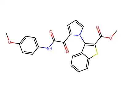 methyl 3-{2-[2-(4-methoxyanilino)-2-oxoacetyl]-1H-pyrrol-1-yl}-1-benzothiophene-2-carboxylate structure