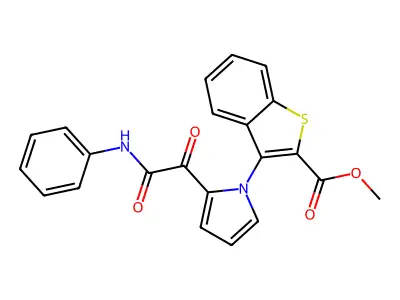 methyl 3-[2-(2-anilino-2-oxoacetyl)-1H-pyrrol-1-yl]-1-benzothiophene-2-carboxylate structure