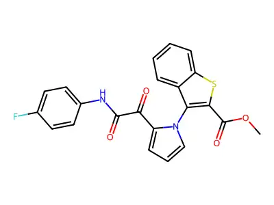 methyl 3-{2-[2-(4-fluoroanilino)-2-oxoacetyl]-1H-pyrrol-1-yl}-1-benzothiophene-2-carboxylate structure