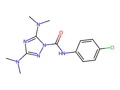 N-(4-chlorophenyl)-3,5-bis(dimethylamino)-1H-1,2,4-triazole-1-carboxamide structure