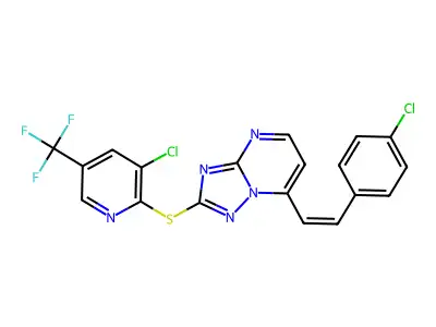7-[2-(4-chlorophenyl)ethenyl]-2-[3-chloro-5-(trifluoromethyl)pyridin-2-yl]sulfanyl-[1,2,4]triazolo[1,5-a]pyrimidine structure