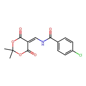 4-chloro-N-[(2,2-dimethyl-4,6-dioxo-1,3-dioxan-5-ylidene)methyl]benzamide structure