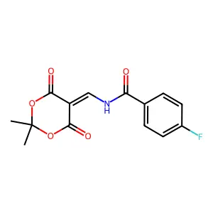 N-[(2,2-dimethyl-4,6-dioxo-1,3-dioxan-5-ylidene)methyl]-4-fluorobenzamide structure