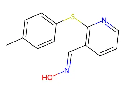 N-[[2-(4-methylphenyl)sulfanyl-3-pyridinyl]methylidene]hydroxylamine structure