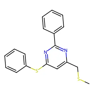 4-((Methylsulfanyl)methyl)-2-phenyl-6-(phenylsulfanyl)pyrimidine structure
