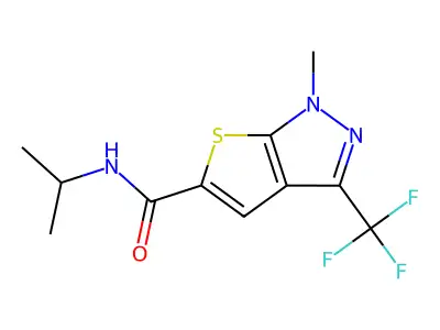 N-isopropyl-1-methyl-3-(trifluoromethyl)-1H-thieno[2,3-c]pyrazole-5-carboxamide structure