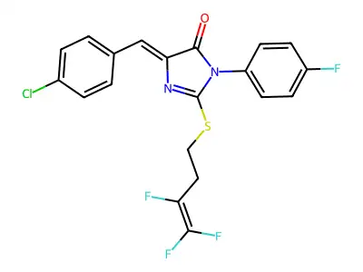 4-[(Z)-(4-chlorophenyl)methylidene]-1-(4-fluorophenyl)-2-[(3,4,4-trifluoro-3-butenyl)sulfanyl]-1H-imidazol-5-one structure