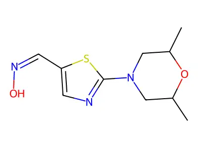 N-[[2-(2,6-dimethylmorpholin-4-yl)-1,3-thiazol-5-yl]methylidene]hydroxylamine structure