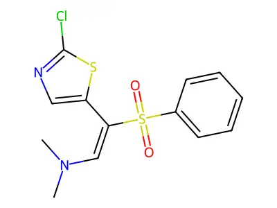 2-(benzenesulfonyl)-2-(2-chloro-1,3-thiazol-5-yl)-N,N-dimethylethenamine structure