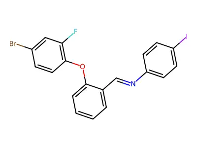 N-{(E)-[2-(4-bromo-2-fluorophenoxy)phenyl]methylidene}-4-iodoaniline structure