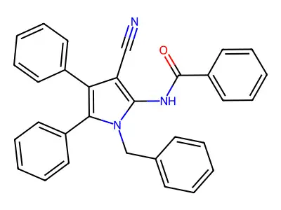 N-(1-benzyl-3-cyano-4,5-diphenylpyrrol-2-yl)benzamide structure