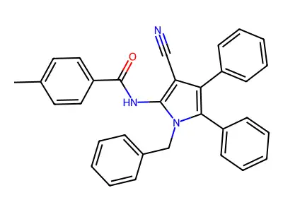 N-(1-benzyl-3-cyano-4,5-diphenylpyrrol-2-yl)-4-methylbenzamide structure