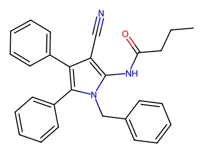 N-(1-benzyl-3-cyano-4,5-diphenyl-1H-pyrrol-2-yl)butanamide structure