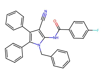 N-(1-benzyl-3-cyano-4,5-diphenyl-1H-pyrrol-2-yl)-4-fluorobenzamide structure