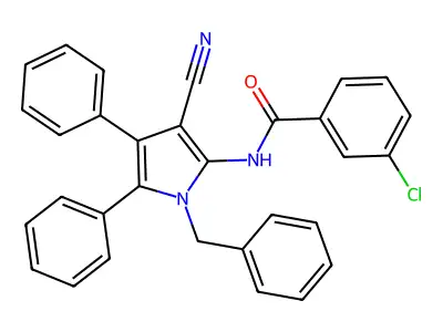 N-(1-benzyl-3-cyano-4,5-diphenyl-1H-pyrrol-2-yl)-3-chlorobenzenecarboxamide structure