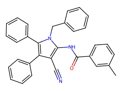 N-(1-benzyl-3-cyano-4,5-diphenylpyrrol-2-yl)-3-methylbenzamide structure