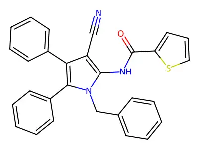 N-(1-benzyl-3-cyano-4,5-diphenyl-1H-pyrrol-2-yl)-2-thiophenecarboxamide structure