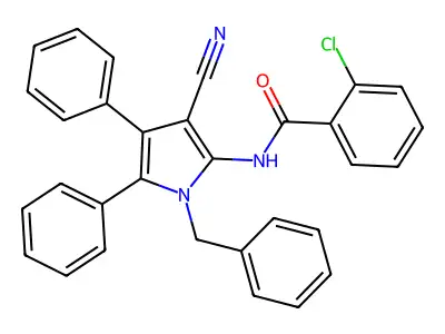 N-(1-benzyl-3-cyano-4,5-diphenyl-1H-pyrrol-2-yl)-2-chlorobenzenecarboxamide structure