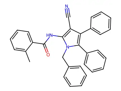 N-(1-benzyl-3-cyano-4,5-diphenylpyrrol-2-yl)-2-methylbenzamide structure