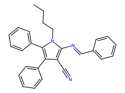 2-(Benzylideneamino)-1-butyl-4,5-diphenylpyrrole-3-carbonitrile structure