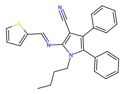 1-Butyl-4,5-diphenyl-2-(thiophen-2-ylmethylideneamino)pyrrole-3-carbonitrile structure