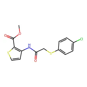 Methyl 3-({[(4-chlorophenyl)sulfanyl]acetyl}amino)-2-thiophenecarboxylate structure