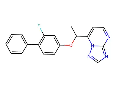 7-{1-[(2-Fluoro[1,1'-biphenyl]-4-yl)oxy]ethyl}[1,2,4]triazolo[1,5-a]pyrimidine structure