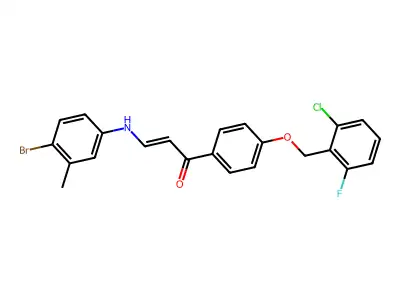 3-(4-bromo-3-methylanilino)-1-[4-[(2-chloro-6-fluorophenyl)methoxy]phenyl]prop-2-en-1-one structure
