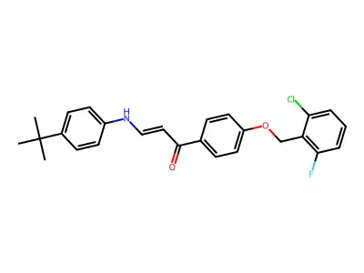 (E)-3-[4-(tert-butyl)anilino]-1-{4-[(2-chloro-6-fluorobenzyl)oxy]phenyl}-2-propen-1-one structure