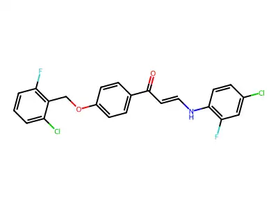 (E)-3-(4-chloro-2-fluoroanilino)-1-{4-[(2-chloro-6-fluorobenzyl)oxy]phenyl}-2-propen-1-one structure