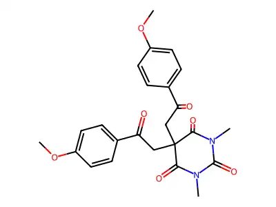 5,5-bis[2-(4-methoxyphenyl)-2-oxoethyl]-1,3-dimethyl-2,4,6(1H,3H,5H)-pyrimidinetrione structure