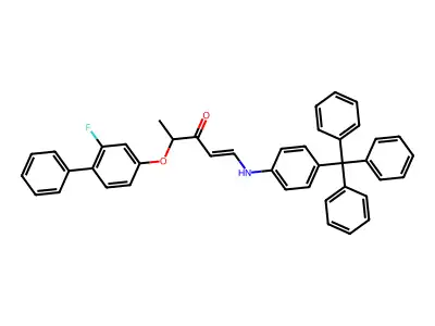 4-(3-Fluoro-4-phenylphenoxy)-1-(4-tritylanilino)pent-1-en-3-one structure
