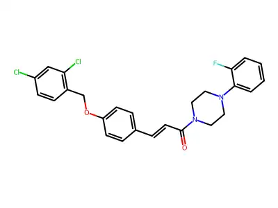 3-[4-[(2,4-dichlorophenyl)methoxy]phenyl]-1-[4-(2-fluorophenyl)piperazin-1-yl]prop-2-en-1-one structure