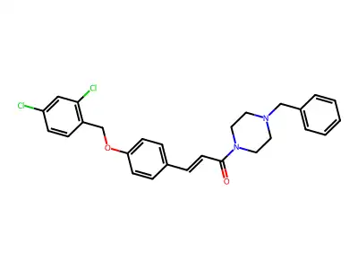 1-(4-benzylpiperazin-1-yl)-3-[4-[(2,4-dichlorophenyl)methoxy]phenyl]prop-2-en-1-one structure