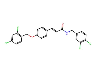 3-[4-[(2,4-dichlorophenyl)methoxy]phenyl]-N-[(3,4-dichlorophenyl)methyl]prop-2-enamide structure