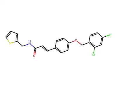 3-[4-[(2,4-dichlorophenyl)methoxy]phenyl]-N-(thiophen-2-ylmethyl)prop-2-enamide structure