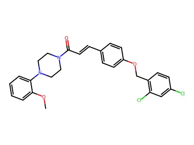 3-[4-[(2,4-dichlorophenyl)methoxy]phenyl]-1-[4-(2-methoxyphenyl)piperazin-1-yl]prop-2-en-1-one structure