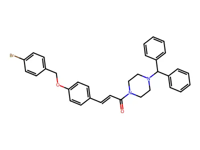 1-(4-benzhydrylpiperazin-1-yl)-3-[4-[(4-bromophenyl)methoxy]phenyl]prop-2-en-1-one structure