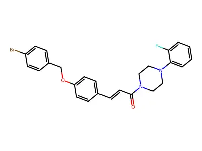 3-[4-[(4-bromophenyl)methoxy]phenyl]-1-[4-(2-fluorophenyl)piperazin-1-yl]prop-2-en-1-one structure