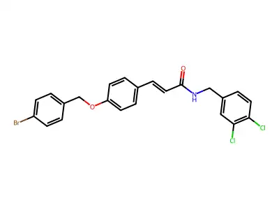 3-[4-[(4-bromophenyl)methoxy]phenyl]-N-[(3,4-dichlorophenyl)methyl]prop-2-enamide structure