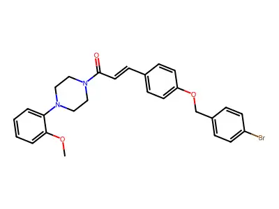 3-[4-[(4-bromophenyl)methoxy]phenyl]-1-[4-(2-methoxyphenyl)piperazin-1-yl]prop-2-en-1-one structure