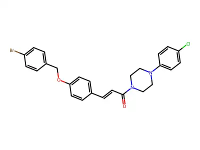3-[4-[(4-bromophenyl)methoxy]phenyl]-1-[4-(4-chlorophenyl)piperazin-1-yl]prop-2-en-1-one structure