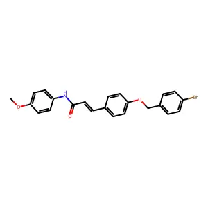 3-[4-[(4-bromophenyl)methoxy]phenyl]-N-(4-methoxyphenyl)prop-2-enamide structure