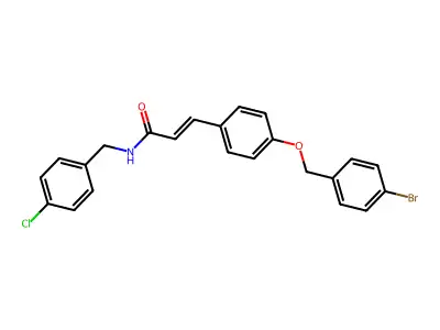 3-[4-[(4-bromophenyl)methoxy]phenyl]-N-[(4-chlorophenyl)methyl]prop-2-enamide structure