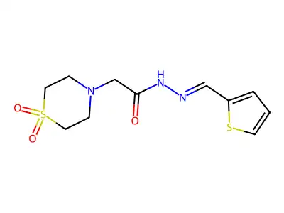 2-(1,1-dioxo-1lambda~6~,4-thiazinan-4-yl)-N'-[(E)-2-thienylmethylidene]acetohydrazide structure