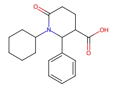 1-Cyclohexyl-6-oxo-2-phenyl-3-piperidinecarboxylic acid structure