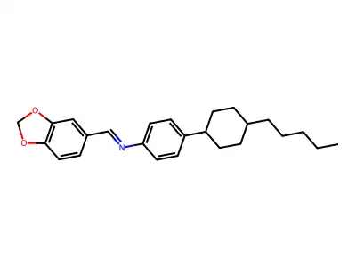 N-[(E)-1,3-benzodioxol-5-ylmethylidene]-4-(4-pentylcyclohexyl)aniline structure