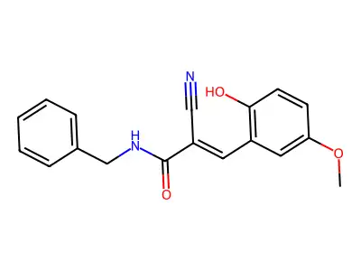 N-benzyl-2-cyano-3-(2-hydroxy-5-methoxyphenyl)prop-2-enamide structure