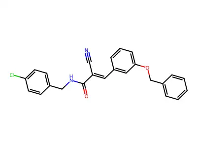 (E)-N-[(4-chlorophenyl)methyl]-2-cyano-3-(3-phenylmethoxyphenyl)prop-2-enamide structure