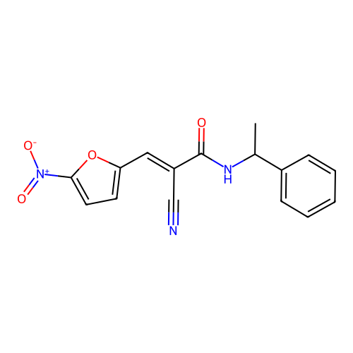 2-cyano-3-(5-nitrofuran-2-yl)-N-(1-phenylethyl)prop-2-enamide structure